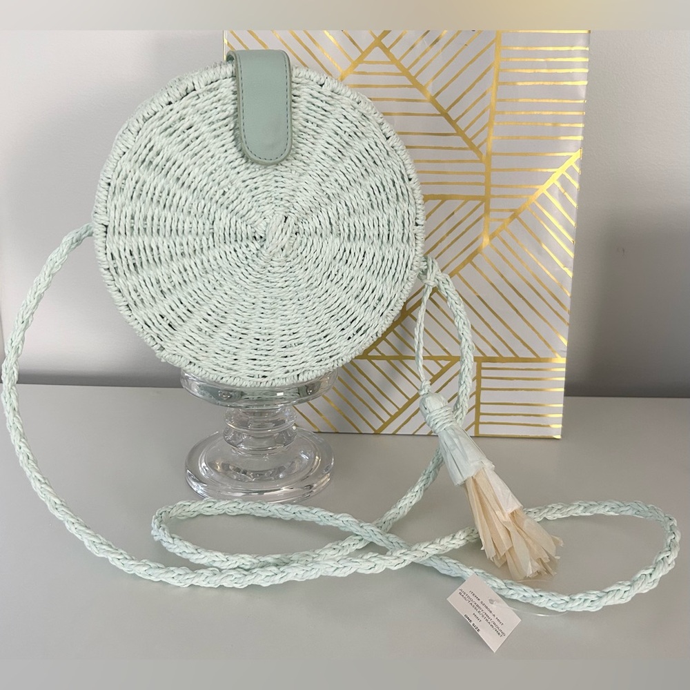 Mia & Tess NWT Mint Green Woven hard shell Round Purse - Picture 2 of 14